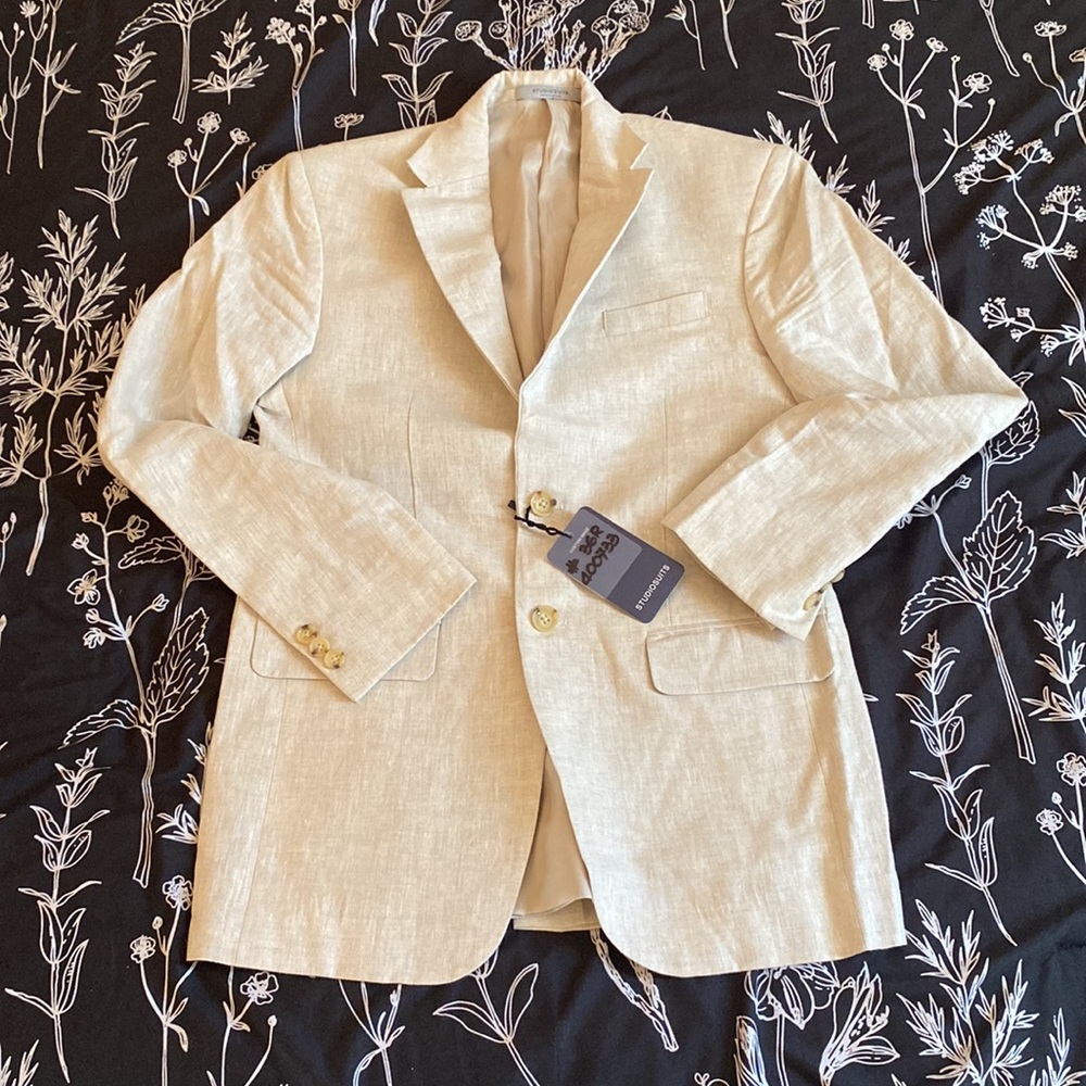 StudioSuits suits mens suit jacket only sz 36 36R oatmeal beige 100% Linen